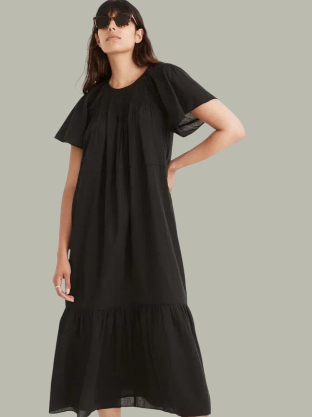 Madewell Black Cotton Boho Embroidered Tiered Midi Dress Size XS - Picture 1 of 15